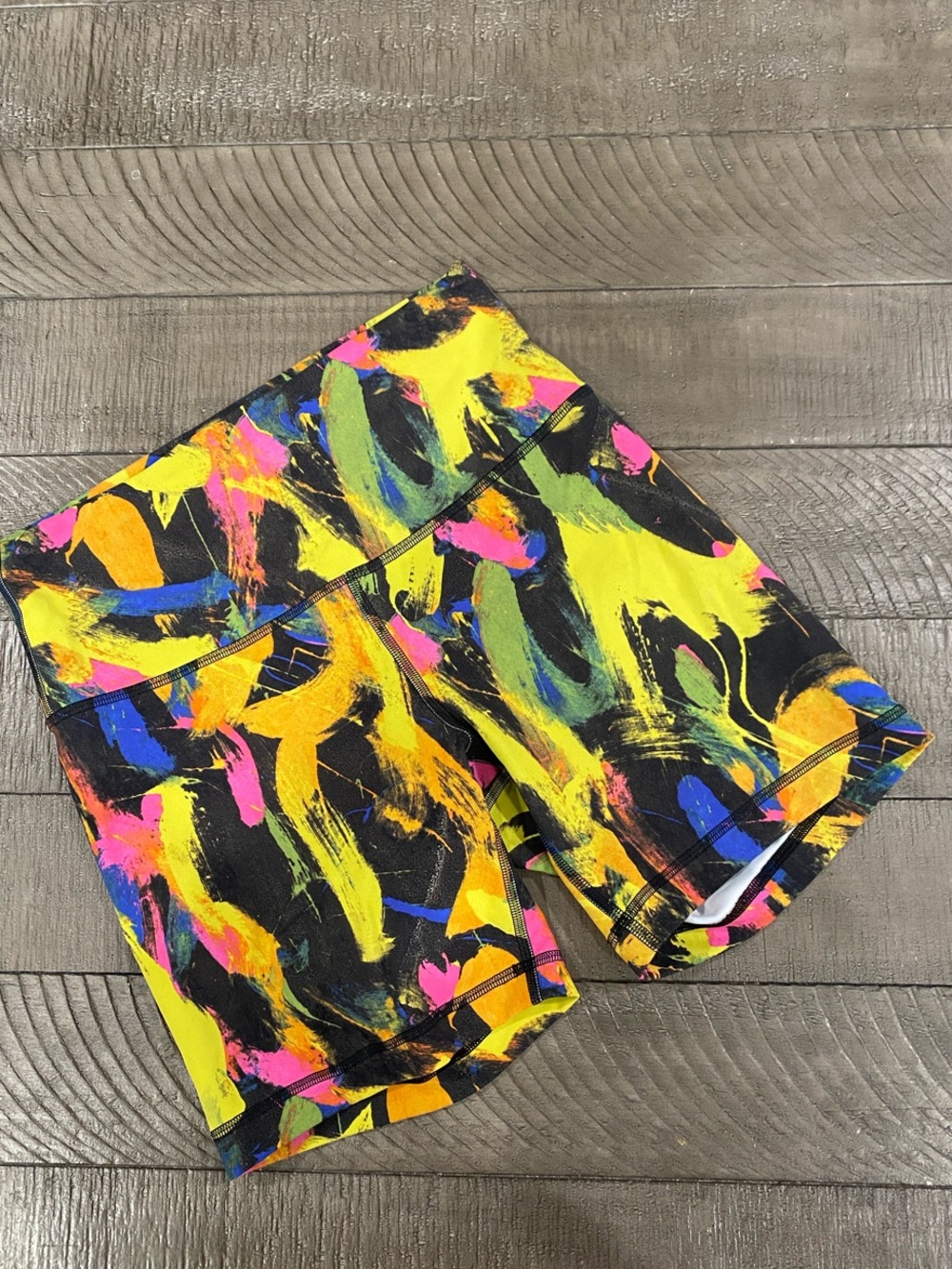 lululemon athletica Neon Brushstroke Bike Shorts - Yellow, Pink, Blue, Black